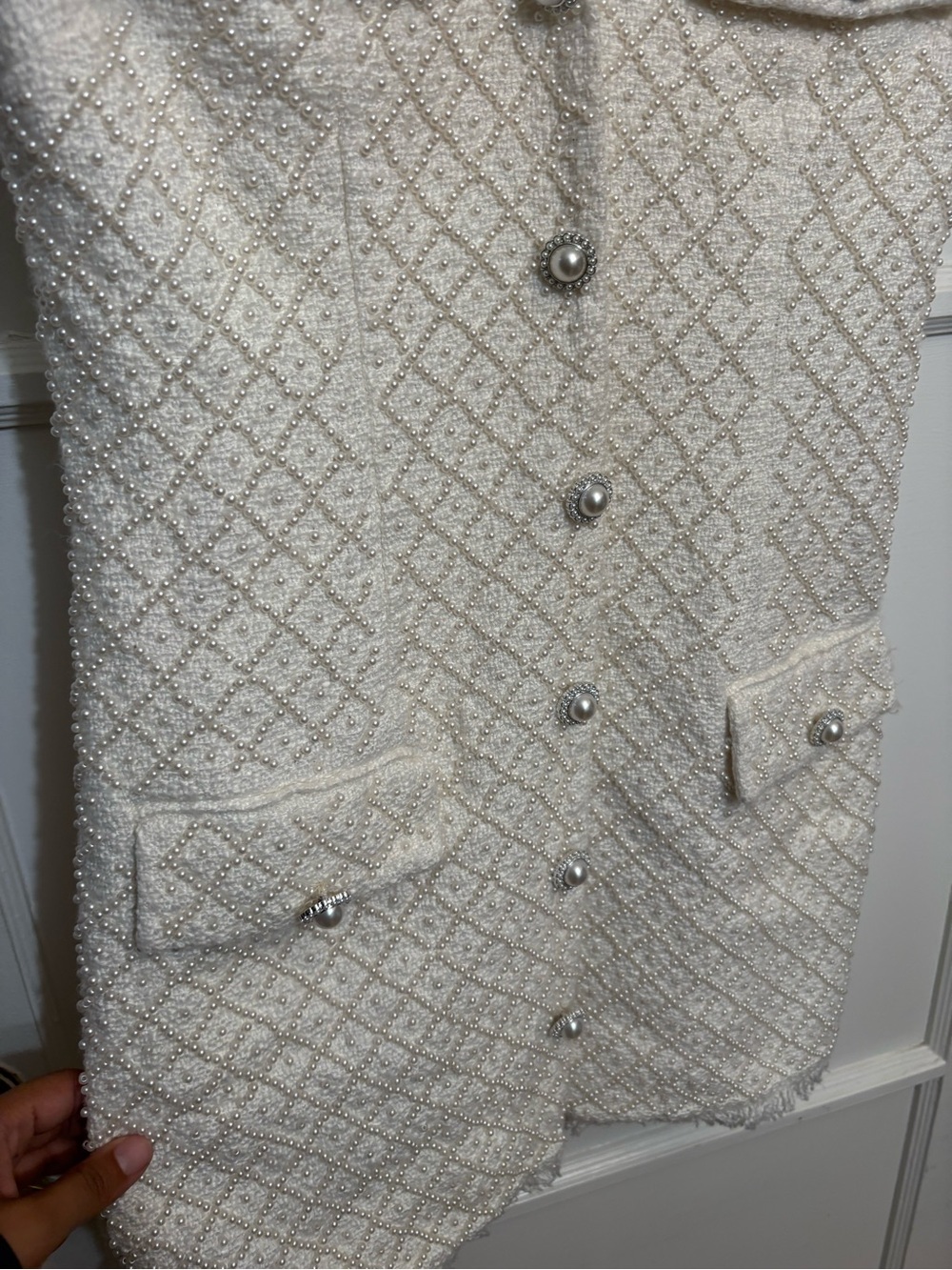 BHLDN Ella V-Neck Pearl Tweed Mini Dress - Picture 3 of 8